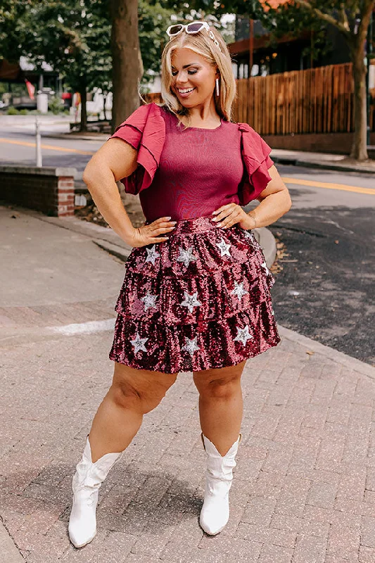 Pre-game Party Sequin Skirt in Maroon Curves