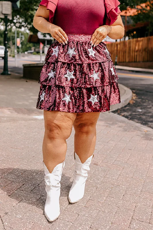 Pre-game Party Sequin Skirt in Maroon Curves