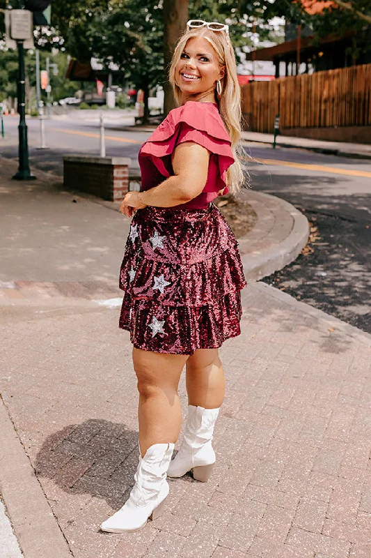 Pre-game Party Sequin Skirt in Maroon Curves