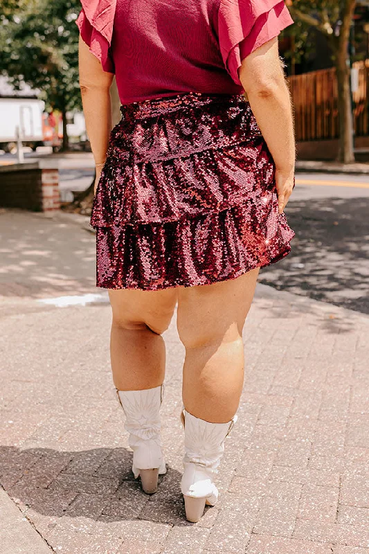 Pre-game Party Sequin Skirt in Maroon Curves