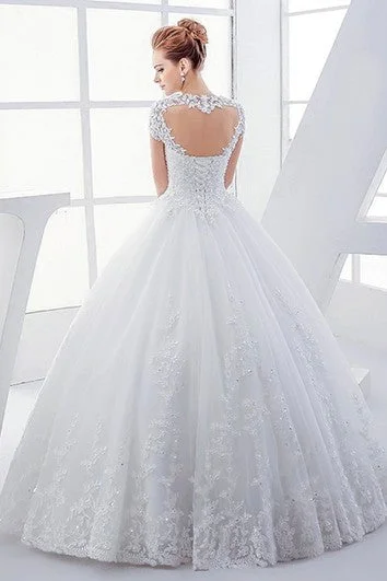 Queen Anne Lace Elegant Wedding Ball Gown Dress With Corset And Keyhole Back