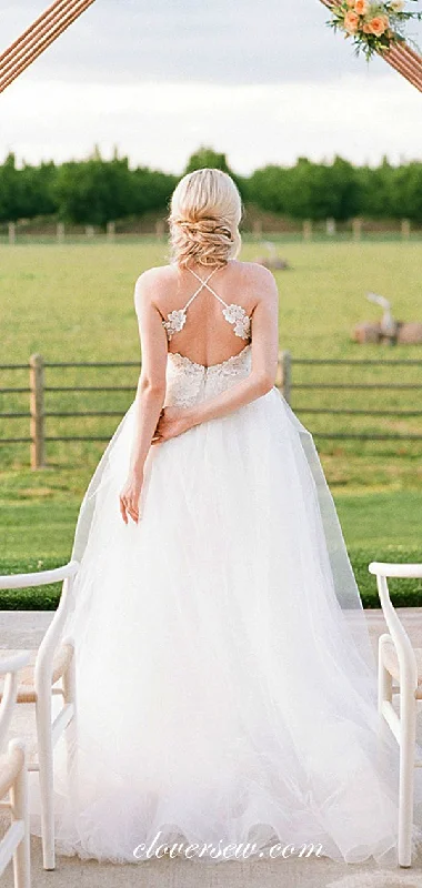 Spaghetti Strap Lace Applique Country Wedding Dresses, CW0215