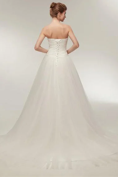 Princess Long Sweetheart A-line Ivory Wedding Dress with Feather