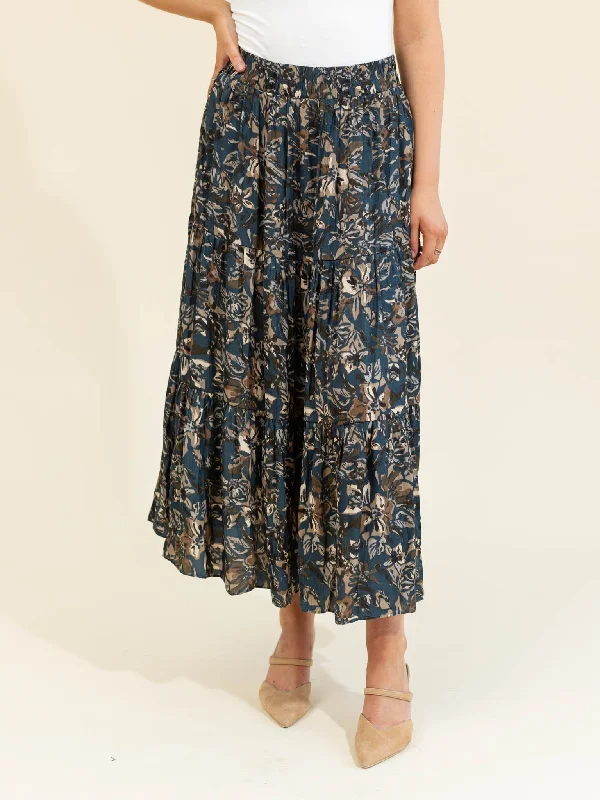 Tiered Printed Chiffon Skirt