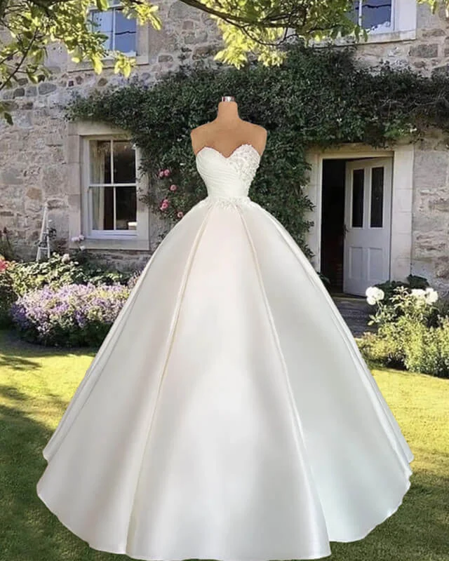 Ball Gown Satin Sweetheart Wedding Dress Pearl Beaded