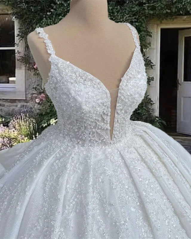 Lace Overlay Tulle V-neck Wedding Dress