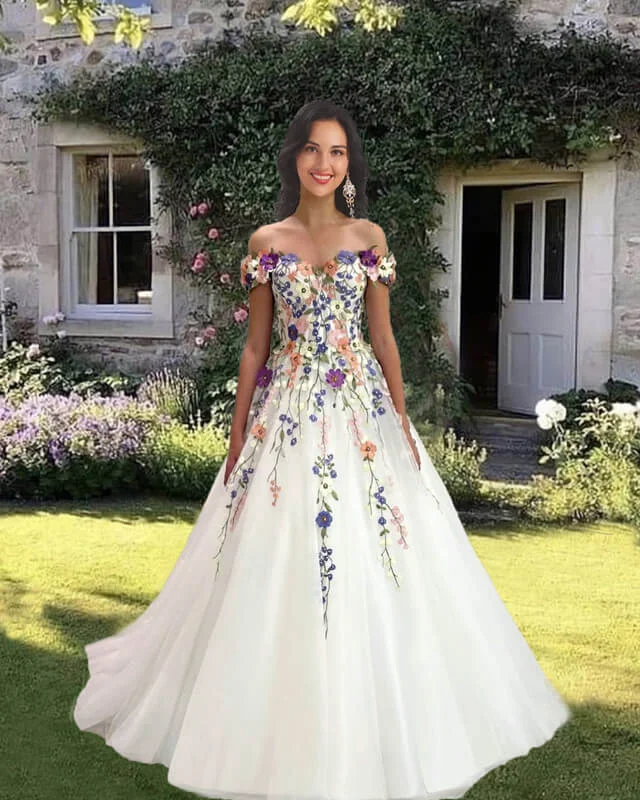 3D Floral Lace Ball Gown Wedding Dress